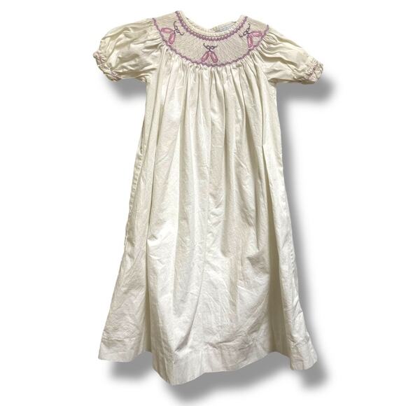 Little English Girls Bishop Dress White Pink Ballet Shoes Smocked Long 4T - Picture 1 of 4